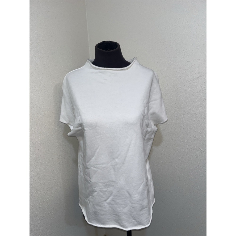 FRANK &‎ EILEEN Olive Capelet In White Size S Cotton Funnel Neck